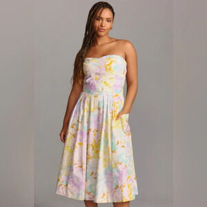 Maeve by anthropologie corset spring pastel midi pleats floral dress size xs